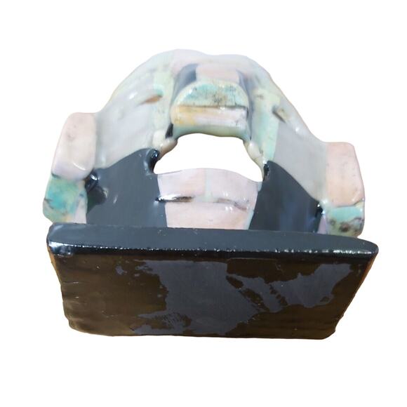 Mayan Aztec Onyx Death Mask Sculpture Folk Art Abalone Mother of Pearl Decor - Picture 6 of 8